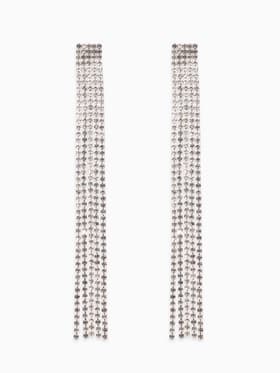 Серьги висячие со стразами «Водопад», прямые нити, белые в серебре, 11.5 см