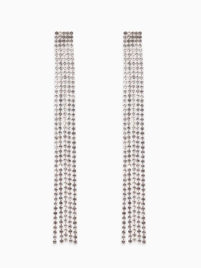 Серьги висячие со стразами «Водопад», прямые нити, белые в серебре, 11.5 см