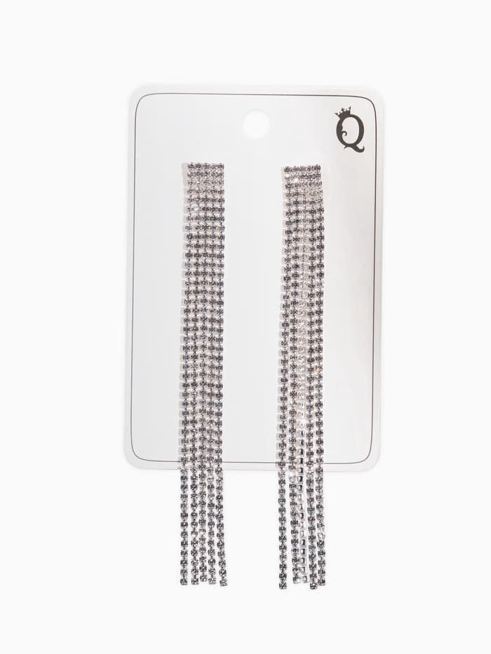 Серьги висячие со стразами «Водопад», прямые нити, белые в серебре, 11.5 см