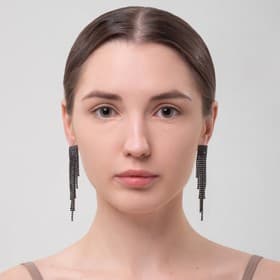 Серьги висячие со стразами «Водопад», на квадрате, чёрные в серебре, 11 см