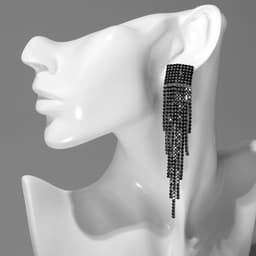 Серьги висячие со стразами «Водопад», на квадрате, чёрные в серебре, 11 см