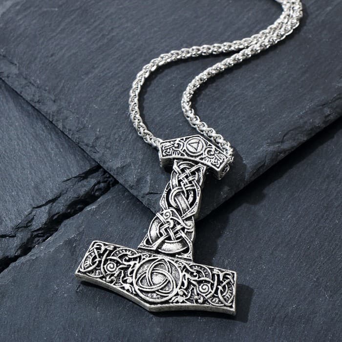 Кулон-амулет «Молот Тора», мьёльнир, цвет чернёное серебро, 60 см