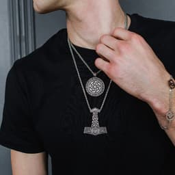 Кулон-амулет «Молот Тора», мьёльнир, цвет чернёное серебро, 60 см