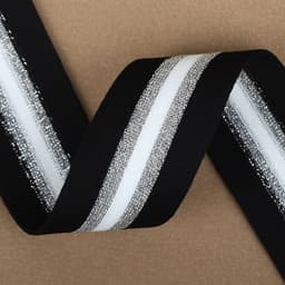 Тесьма трикотажная лампас 40 мм, 9.1±0.5 м, цвет чёрный, серебряный