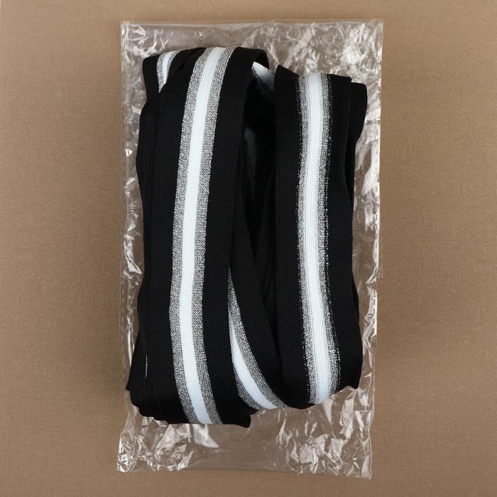 Тесьма трикотажная лампас 40 мм, 9.1±0.5 м, цвет чёрный, серебряный