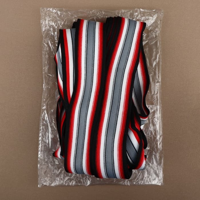 Тесьма трикотажная лампас 40 мм, 9±0.5 м, чёрная, красная