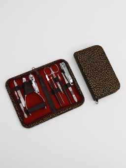 Набор маникюрный «Вензеля», 10 предметов, в футляре, коричневый