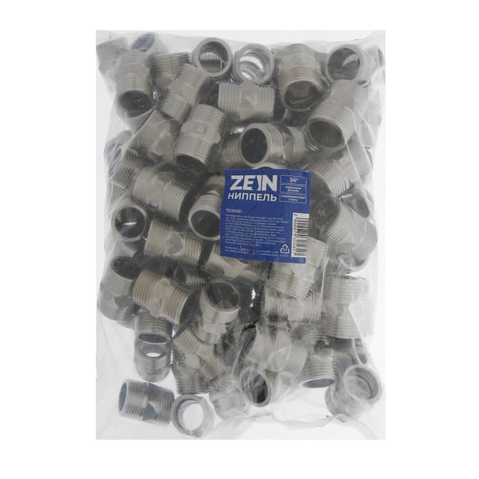 Ниппель ZEIN engr, 3/4", наружная резьба, нержавеющая сталь