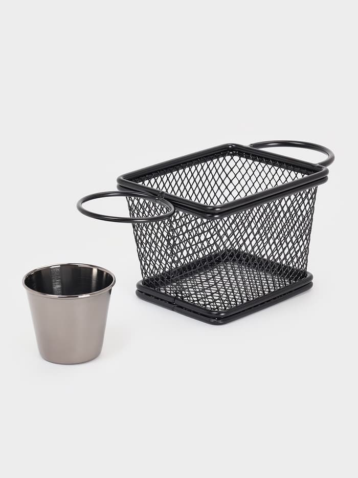 Корзинка для картофеля фри Доляна «Ночь», с соусником d=5 см, чёрная, соусник микс