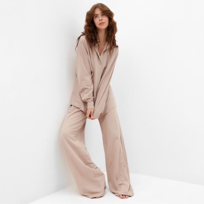 Костюм женский (сорочка, брюки) MINAKU, размер 52, бежевый