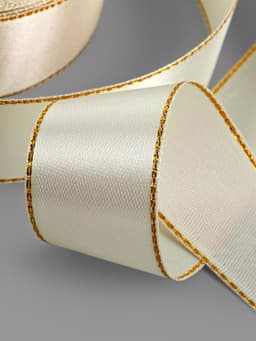 Лента атласная, с золотым люрексом, 25 мм, 23±1 м, светло-бежевая №008