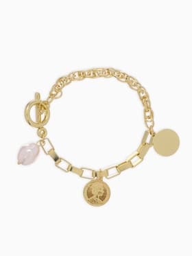 Браслет цепочка «Жемчуг и медальон», L=20 см, белый в золоте