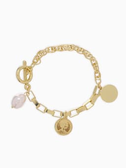 Браслет цепочка «Жемчуг и медальон», L=20 см, белый в золоте