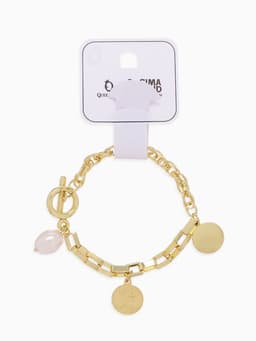 Браслет цепочка «Жемчуг и медальон», L=20 см, белый в золоте