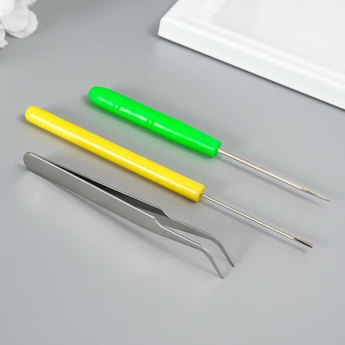 Набор инструментов для квиллинга: инструмент разрез 0.7 см, шило, пинцет МИКС