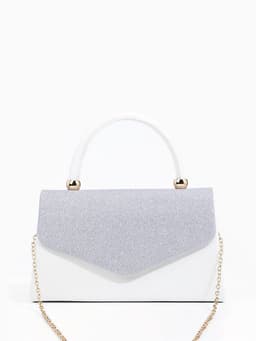 Сумка-клатч женская вечерняя на магните с ручкой, комбинированная, белая