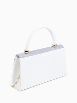 Сумка-клатч женская вечерняя на магните с ручкой, комбинированная, белая