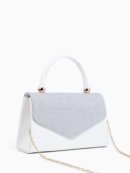 Сумка-клатч женская вечерняя на магните с ручкой, комбинированная, белая