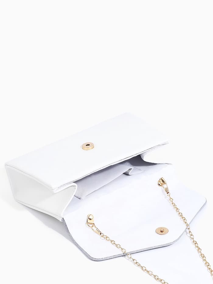 Сумка-клатч женская вечерняя на магните с ручкой, комбинированная, белая