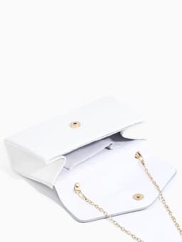 Сумка-клатч женская вечерняя на магните с ручкой, комбинированная, белая