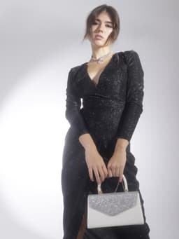 Сумка-клатч женская вечерняя на магните с ручкой, комбинированная, белая