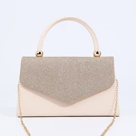 Сумка-клатч женская вечерняя на магните с ручкой, комбинированная, бежевая