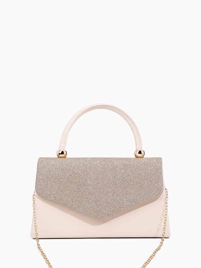 Сумка-клатч женская вечерняя на магните с ручкой, комбинированная, бежевая