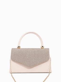 Сумка-клатч женская вечерняя на магните с ручкой, комбинированная, бежевая