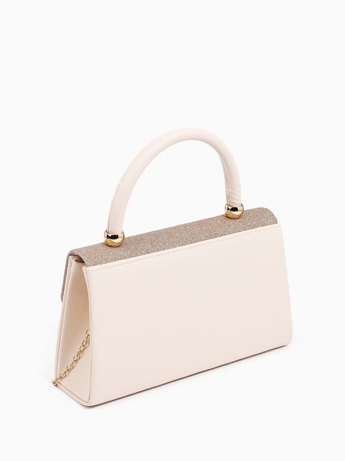 Сумка-клатч женская вечерняя на магните с ручкой, комбинированная, бежевая