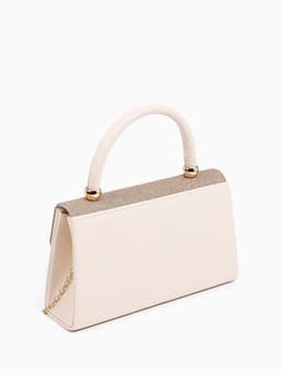Сумка-клатч женская вечерняя на магните с ручкой, комбинированная, бежевая