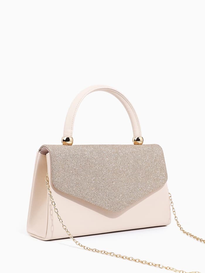 Сумка-клатч женская вечерняя на магните с ручкой, комбинированная, бежевая