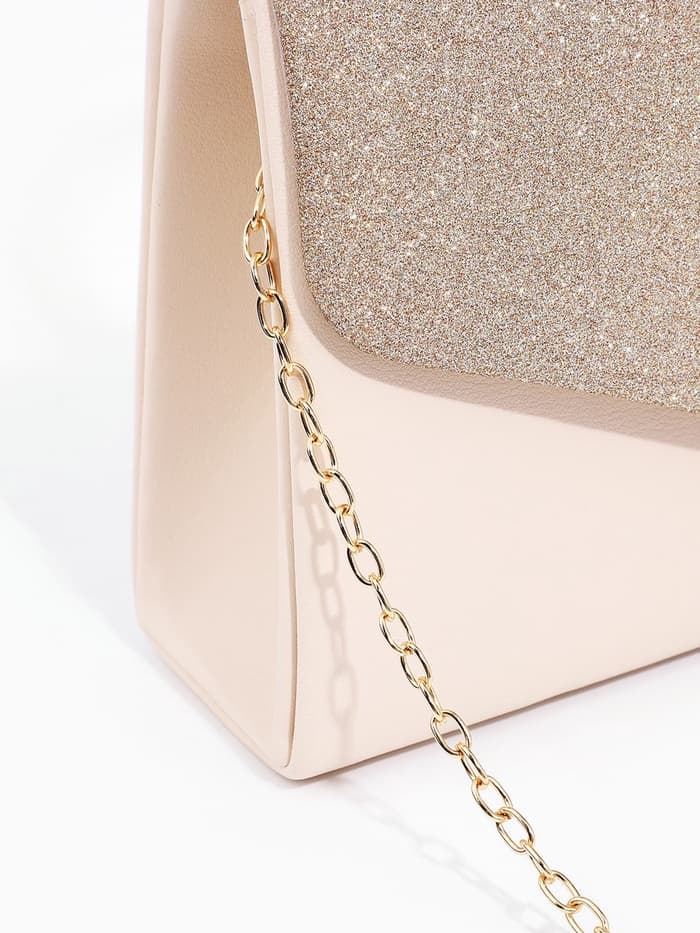 Сумка-клатч женская вечерняя на магните с ручкой, комбинированная, бежевая