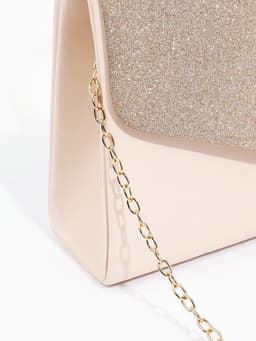 Сумка-клатч женская вечерняя на магните с ручкой, комбинированная, бежевая