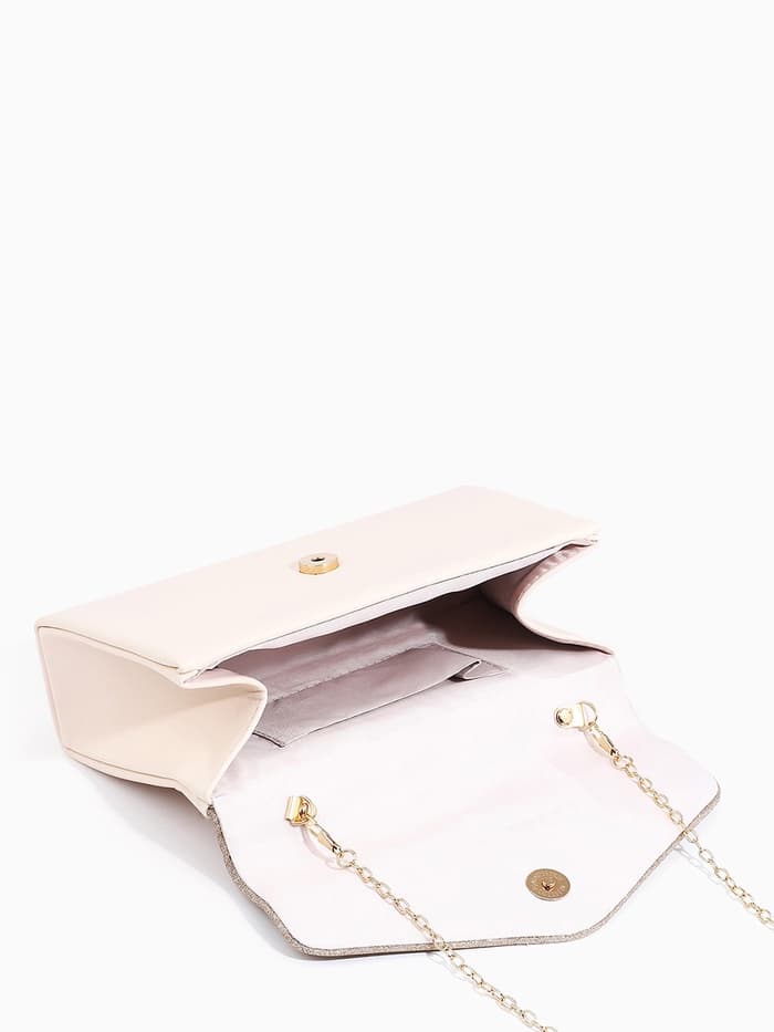 Сумка-клатч женская вечерняя на магните с ручкой, комбинированная, бежевая