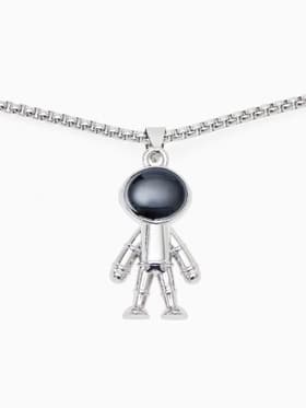 Кулон «Космонавт», человечек, чёрный в серебре, 70 см