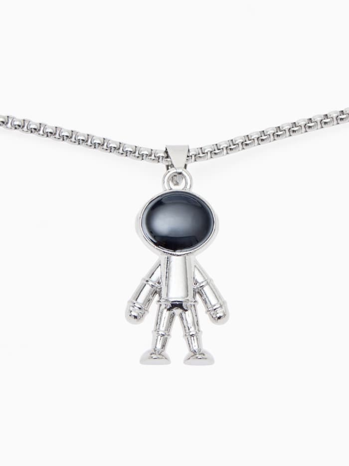 Кулон «Космонавт», человечек, чёрный в серебре, 70 см