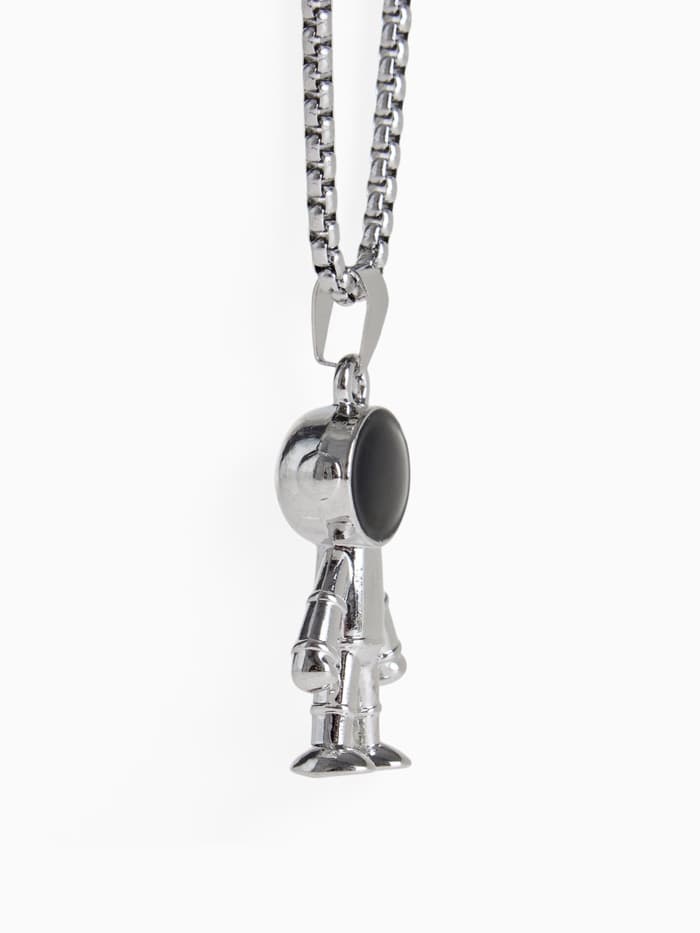 Кулон «Космонавт», человечек, чёрный в серебре, 70 см