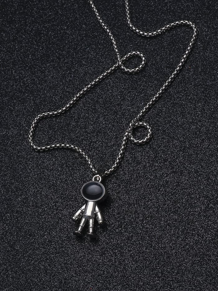 Кулон «Космонавт», человечек, чёрный в серебре, 70 см