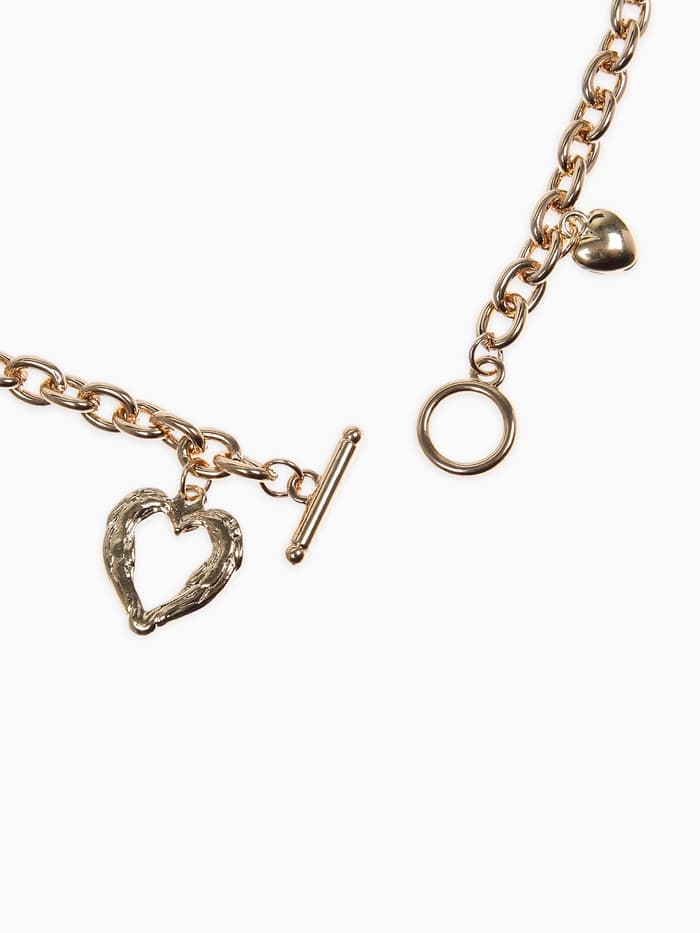 Кулон «Цепь», сердце из коры, цвет золото, 46 см