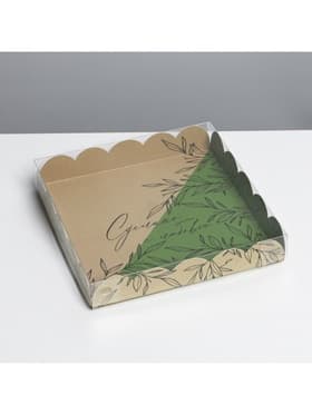 Коробка для печенья, кондитерская упаковка с PVC крышкой, «Крафт», 18×18×3 см