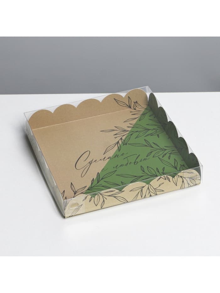Коробка для печенья, кондитерская упаковка с PVC крышкой, «Крафт», 18×18×3 см