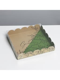 Коробка для печенья, кондитерская упаковка с PVC крышкой, «Крафт», 18×18×3 см