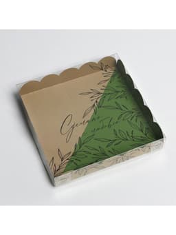 Коробка для печенья, кондитерская упаковка с PVC крышкой, «Крафт», 18×18×3 см