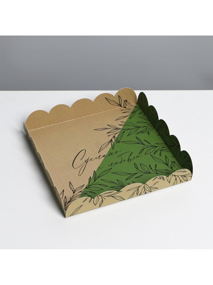 Коробка для печенья, кондитерская упаковка с PVC крышкой, «Крафт», 18×18×3 см