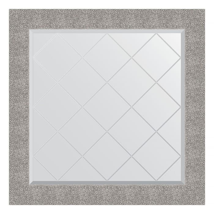 Зеркало с гравировкой в багетной раме, чеканка серебряная 90 мм, 86×86 см