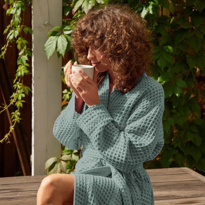 Халат вафельный женский удлинённый «Этель» Boho, размер 42-44, хлопок, 290 г/м², мятный