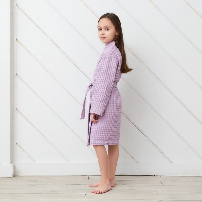 Халат вафельный детский «Крошка Я» Boho, размер 34 (122-128 см), 100% хлопок 290 г/м², сиреневый