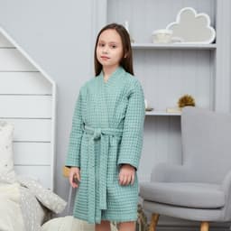 Халат вафельный детский «Крошка Я» Boho, размер 34 (122-128 см), 100% хлопок 290 г/м², зелёный