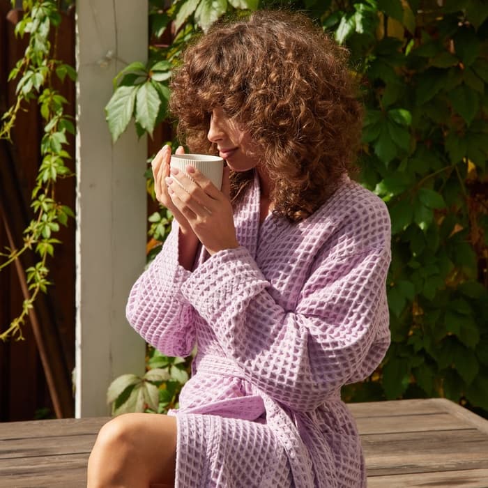 Халат вафельный женский удлинённый «Этель» Boho, размер 46-48, хлопок, 290 г/м², сиреневый