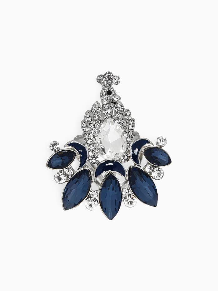 Кольцо для платка «Павлин», бело-синее в серебре